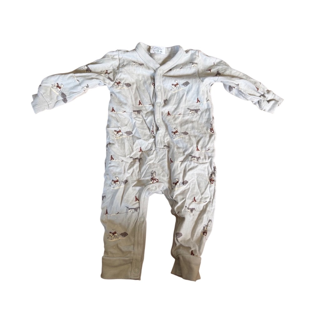 PNW baby husky dog sled print footer infant sleeper